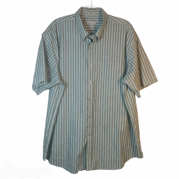 Van Heusen 2XL No Iron Button Down Shirt Short Sleeve Green Stripes 18-18.5 - Picture 3 of 11